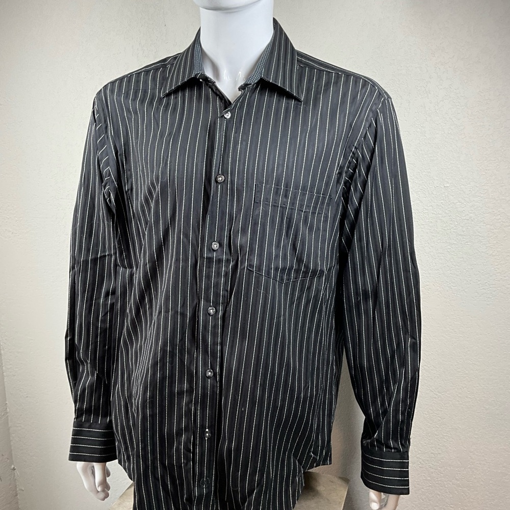 Bugatchi Black Pinstripe Button Down Shirt